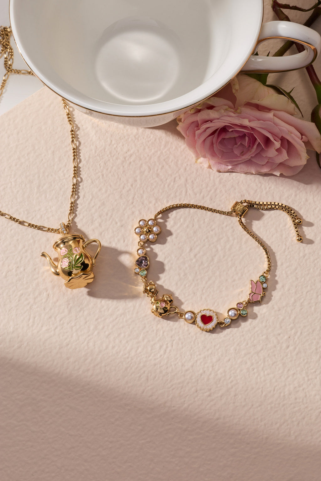 Teapot locket pendant necklace with gold chain links