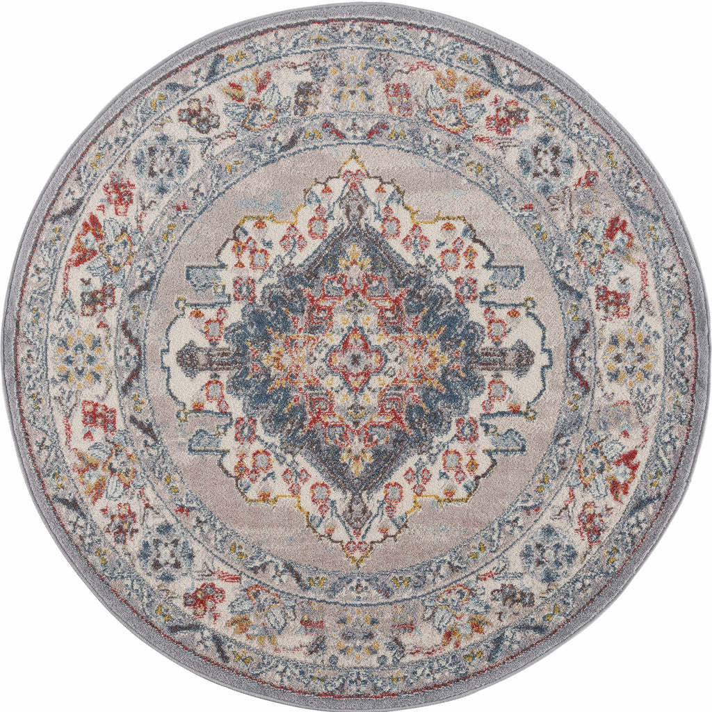 Haymond Traditional Area Rug – Taupe, Navy & Mustard Multi-Color