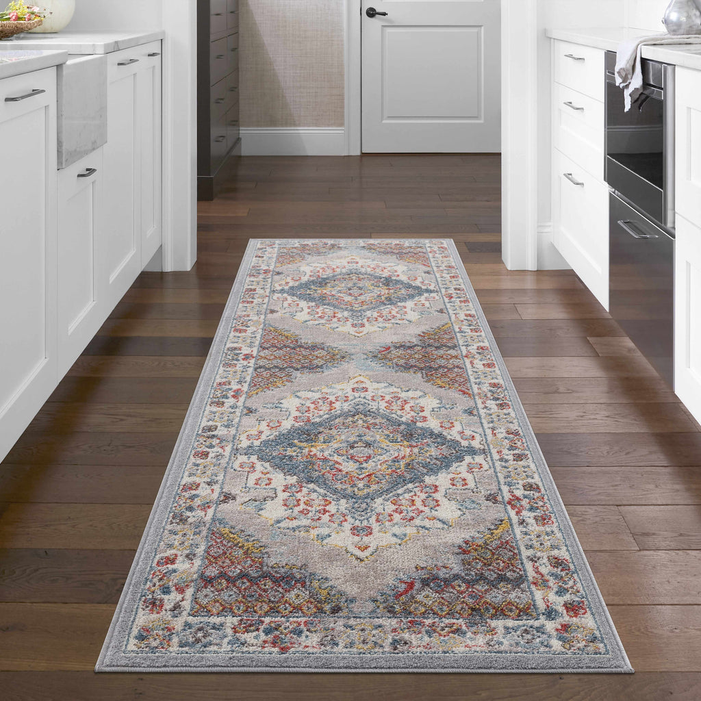 Haymond Traditional Area Rug – Taupe, Navy & Mustard Multi-Color