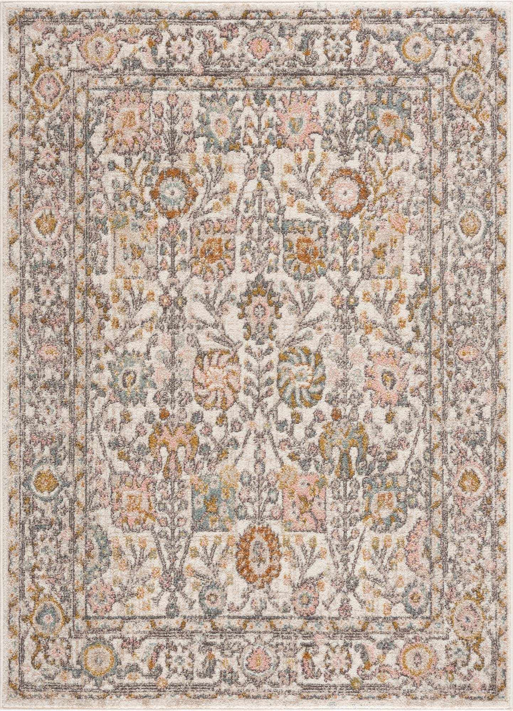 Herstmonceux Traditional Area Rug – Charcoal, Mustard & Dusty Pink