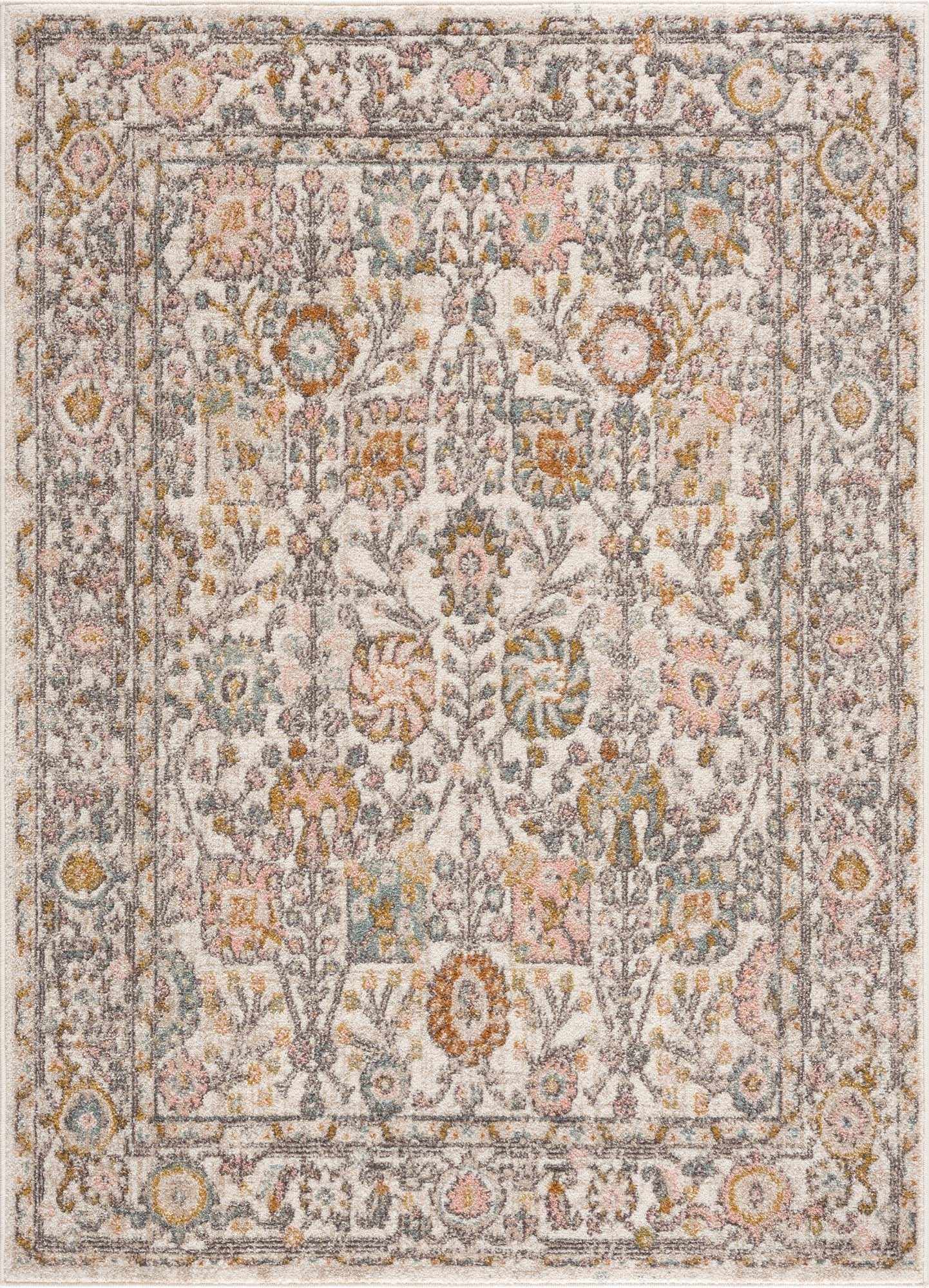 Herstmonceux Traditional Area Rug – Charcoal, Mustard & Dusty Pink