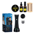 Wireless beard and body hair trimmer kit with attachments, stand, oil bottles, comb