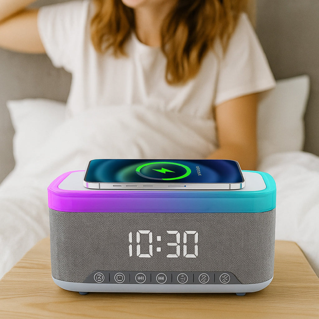 Pursonic 2-in-1 Tech Bundle – 5-in-1 Folding Wireless Charger & Bedside Alarm Clock