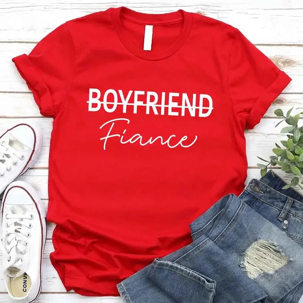 Red graphic T-shirt with BOYFRIEND and Fiance print