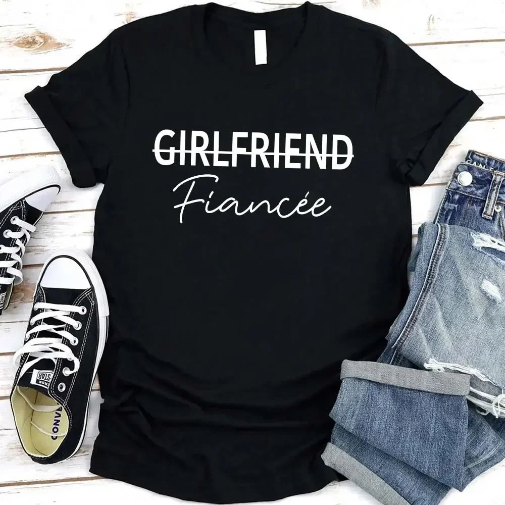 Black girlfriend tee with Girlfriend Fiancée graphic