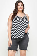 Black and white geometric print double spaghetti strap top, scoop neckline