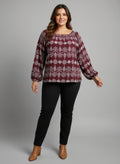 Women's long-sleeve blouse with boho floral print, square neckline, loose fit
