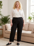 Black high-rise straight-leg linen-blend pants, front view with relaxed fit