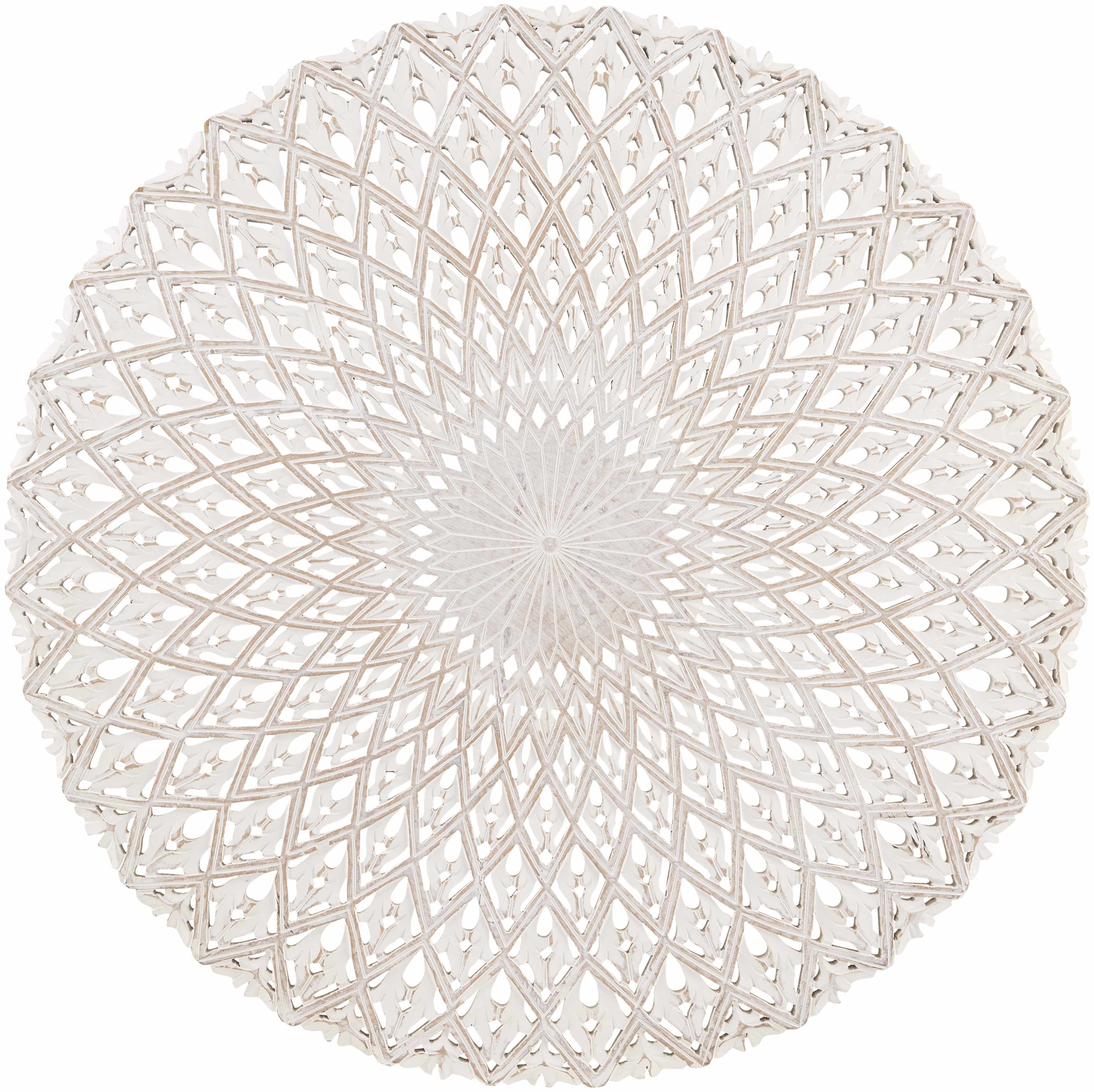 Chancelade White Round Wall Carving – 35" Bohemian Wall Decor