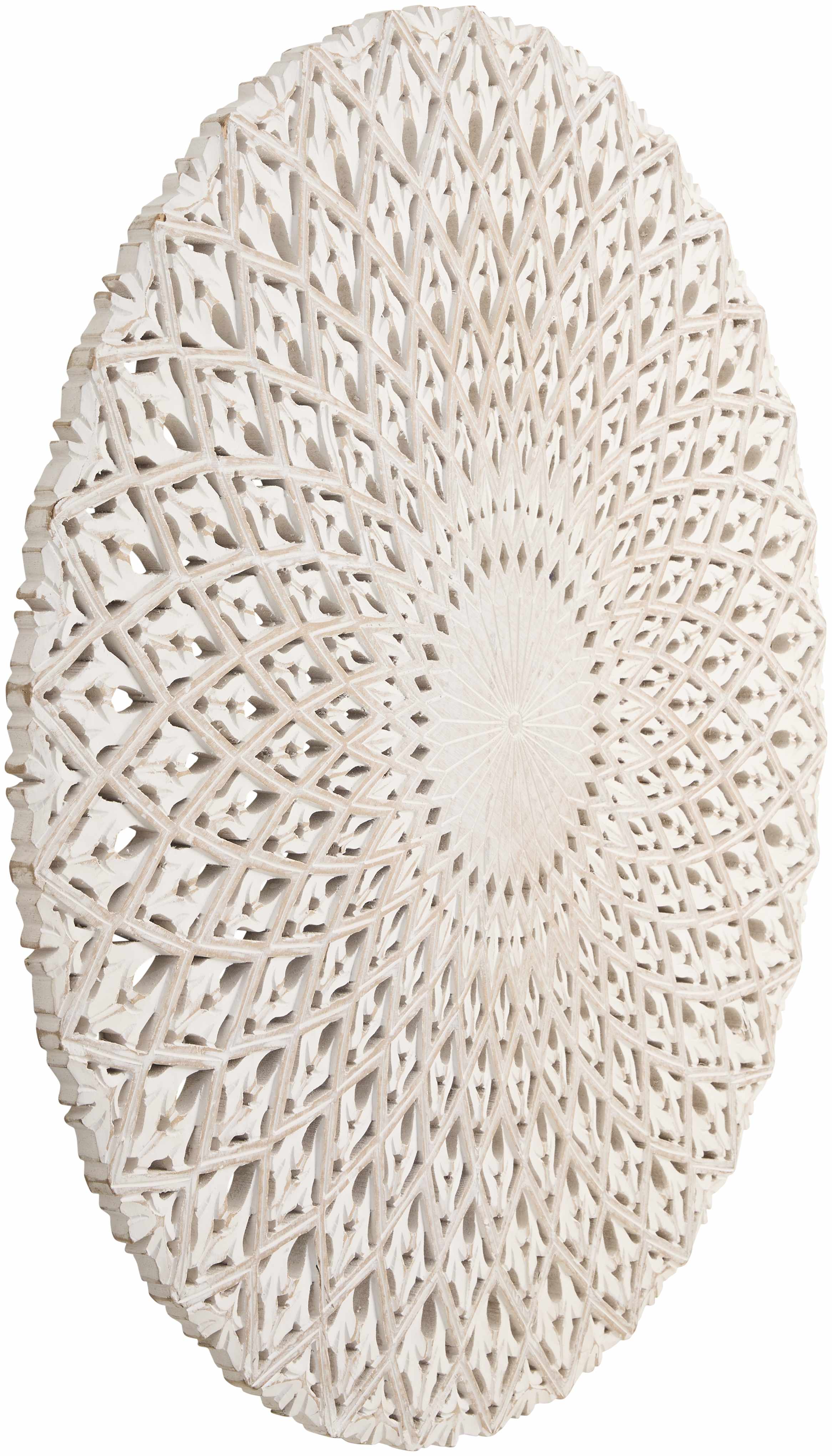 Chancelade White Round Wall Carving – 35" Bohemian Wall Decor