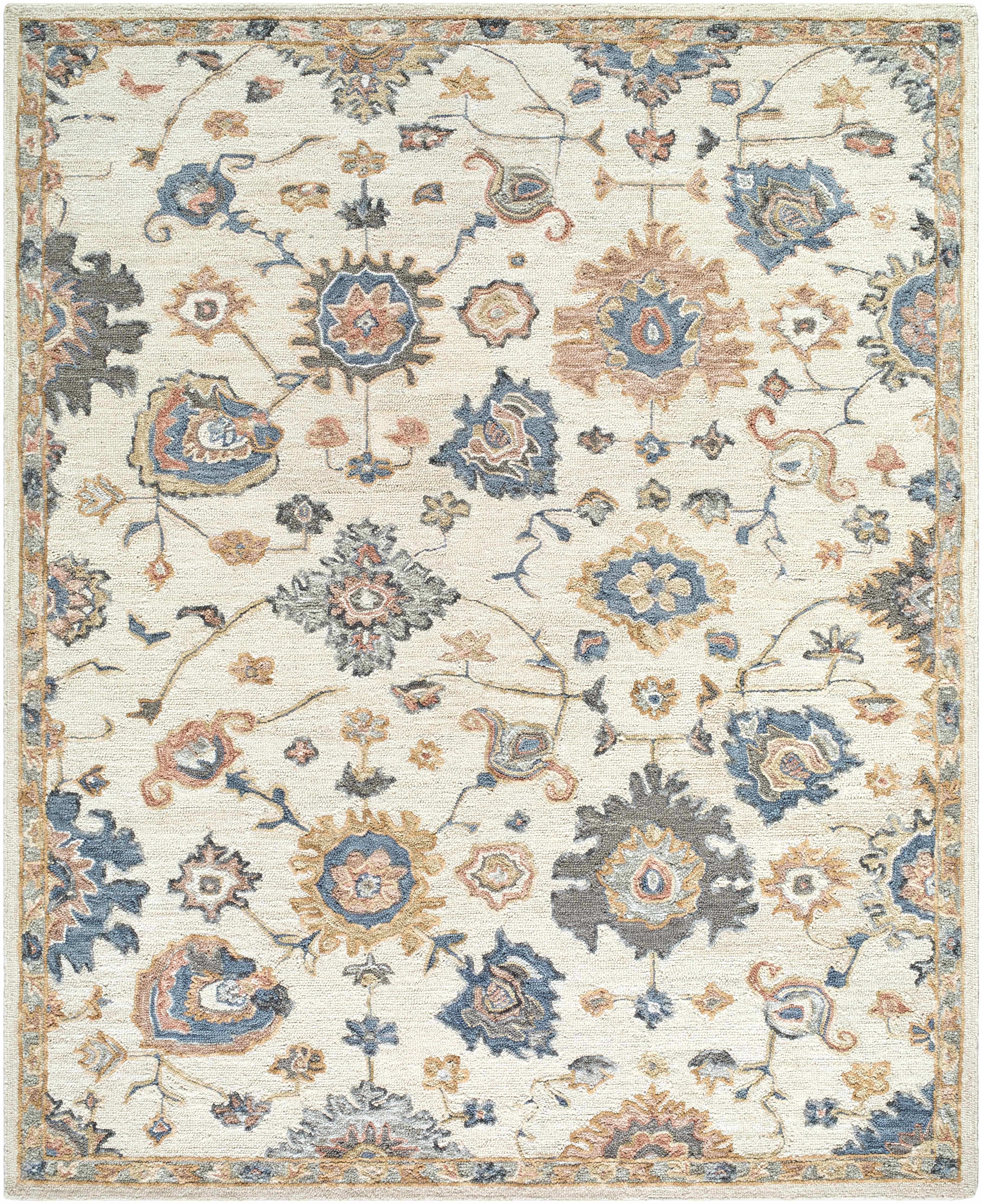 Candid Oushak Area Rug Sample – Hand Tufted Wool, Cream & Steel Blue