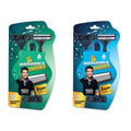 Disposable razor pack set with green and blue carded cartridges