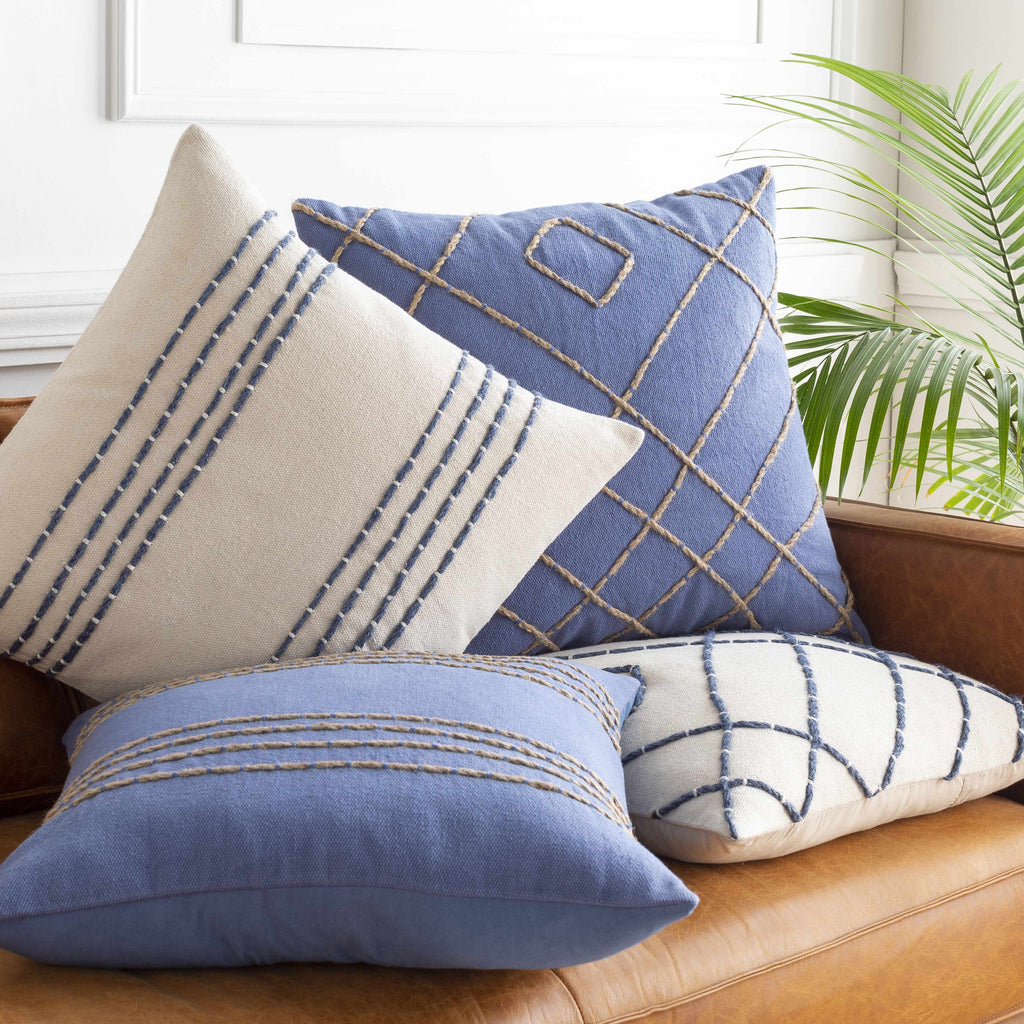 Listie Navy & Beige Striped Cotton Throw Pillow – Coastal Style