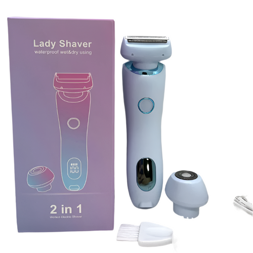 2-in-1 electric bikini trimmer for women, blue with shaver head and attachments