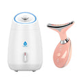Facial steamer and facial massager set, white steamer with blue ring, rose massager