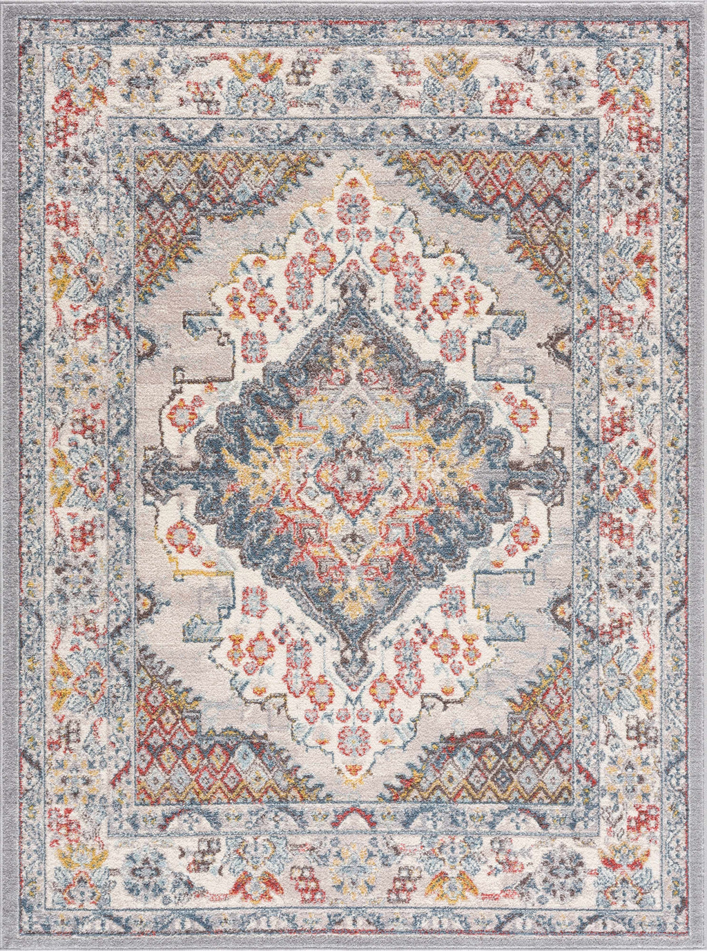Haymond Traditional Area Rug – Taupe, Navy & Mustard Multi-Color