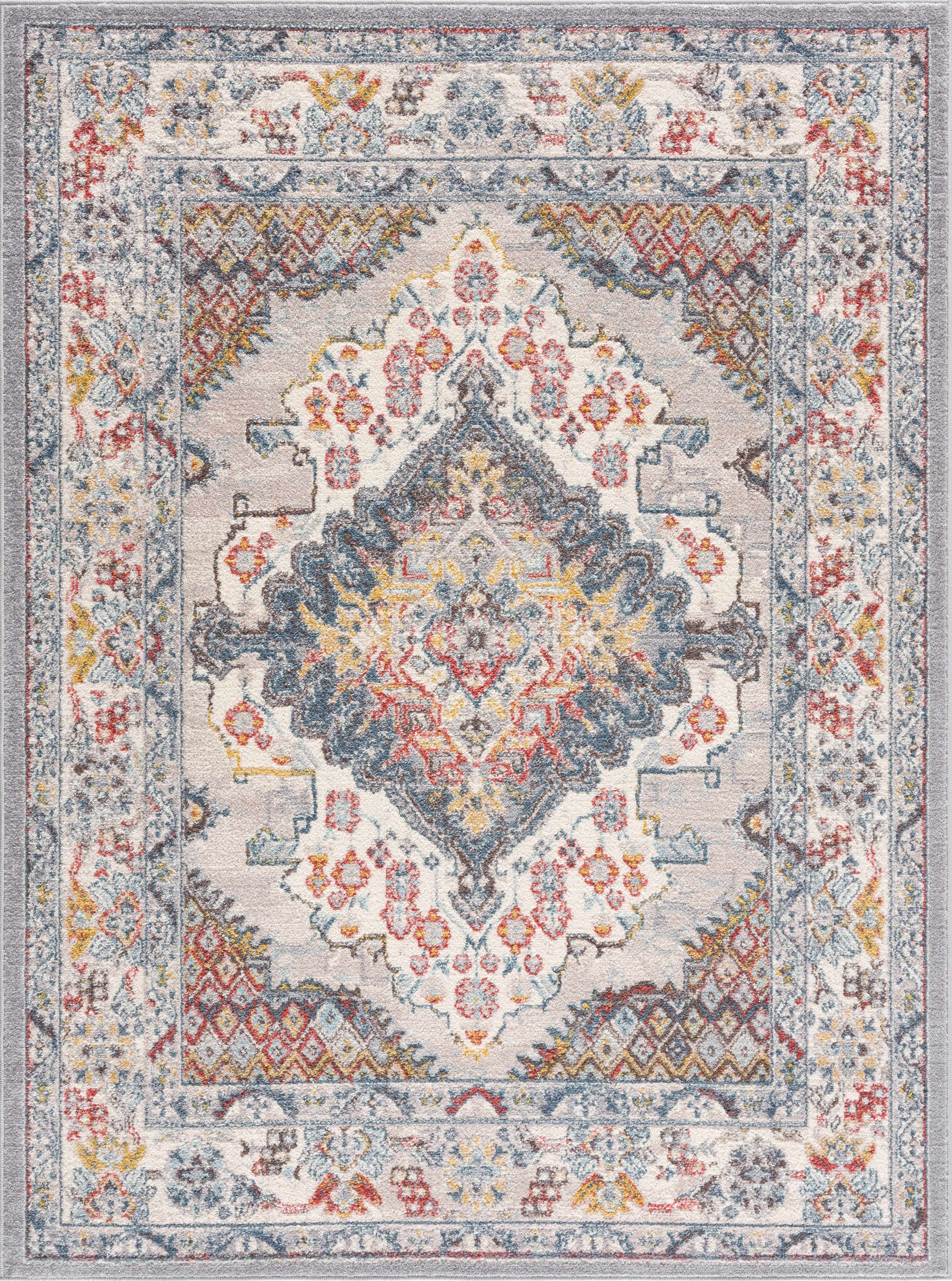 Haymond Traditional Area Rug – Taupe, Navy & Mustard Multi-Color