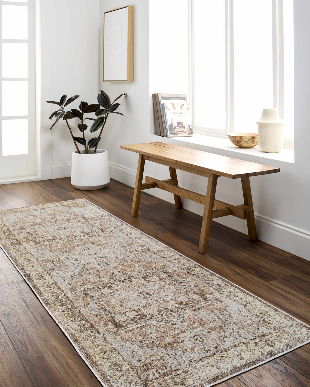 Hera Machine Washable Area Rug – Brown & Beige Traditional Style