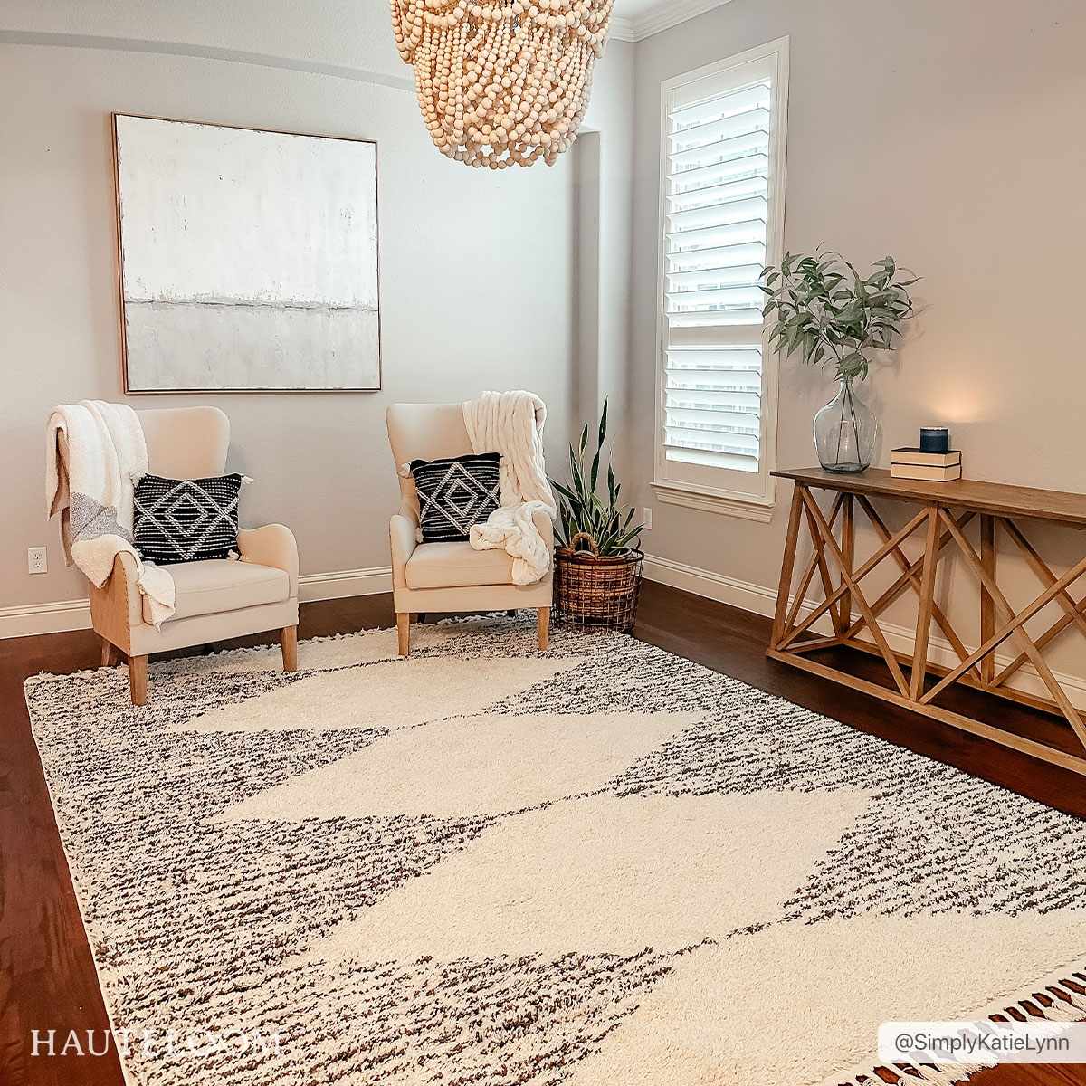 Howth Plush Shag Area Rug with Fringe – Gray, Beige & Black Contemporary