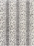 Gray and ivory spotted area rug with antelope-style print, square edge view.