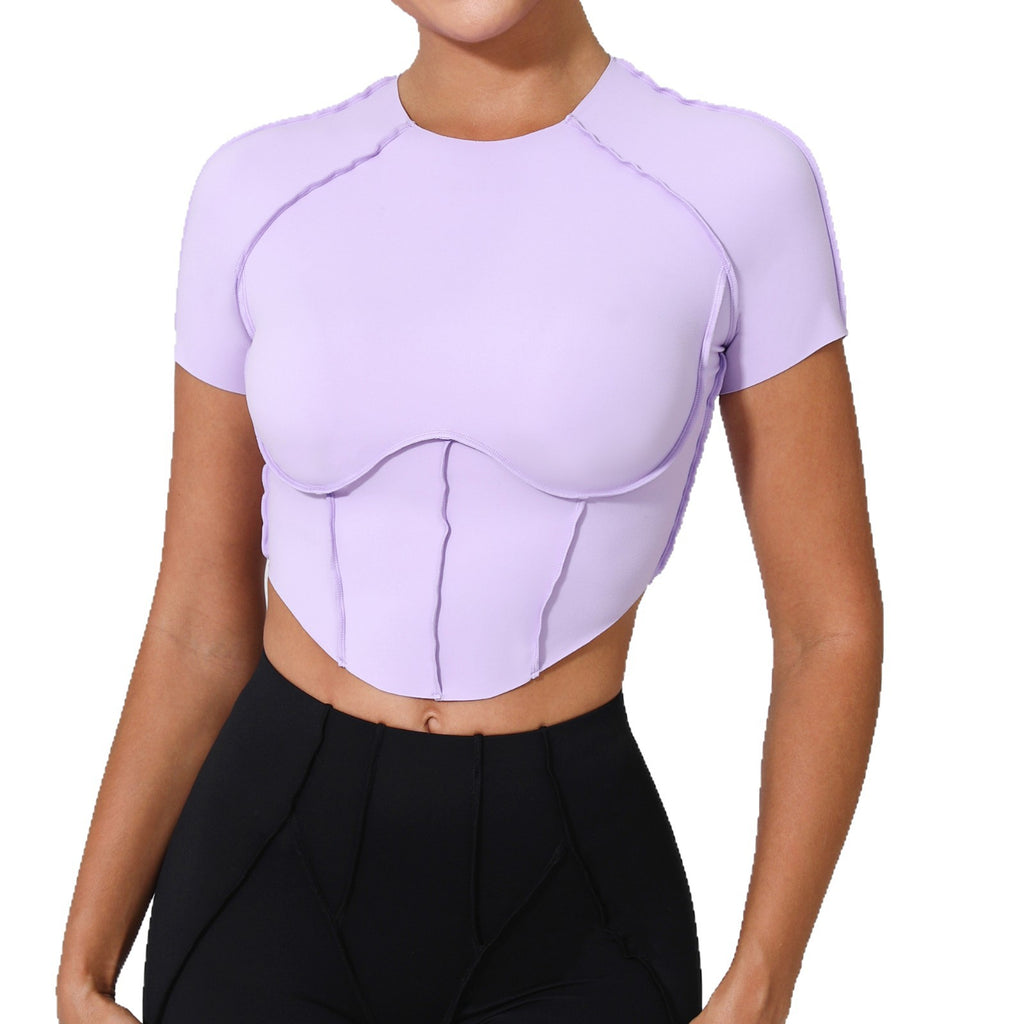 Autumn Sand Nude Feel Yoga Short Sleeve No Chest Pad Quick-drying Tight Three-dimensional