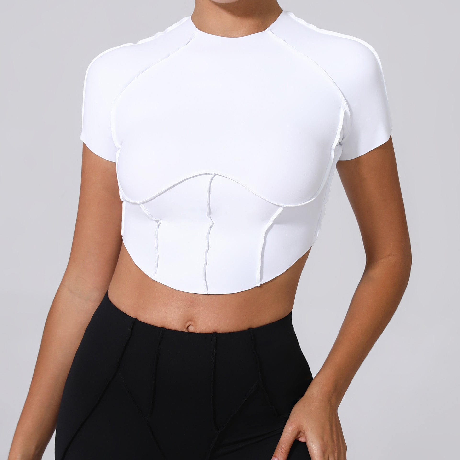 Autumn Sand Nude Feel Yoga Short Sleeve No Chest Pad Quick-drying Tight Three-dimensional
