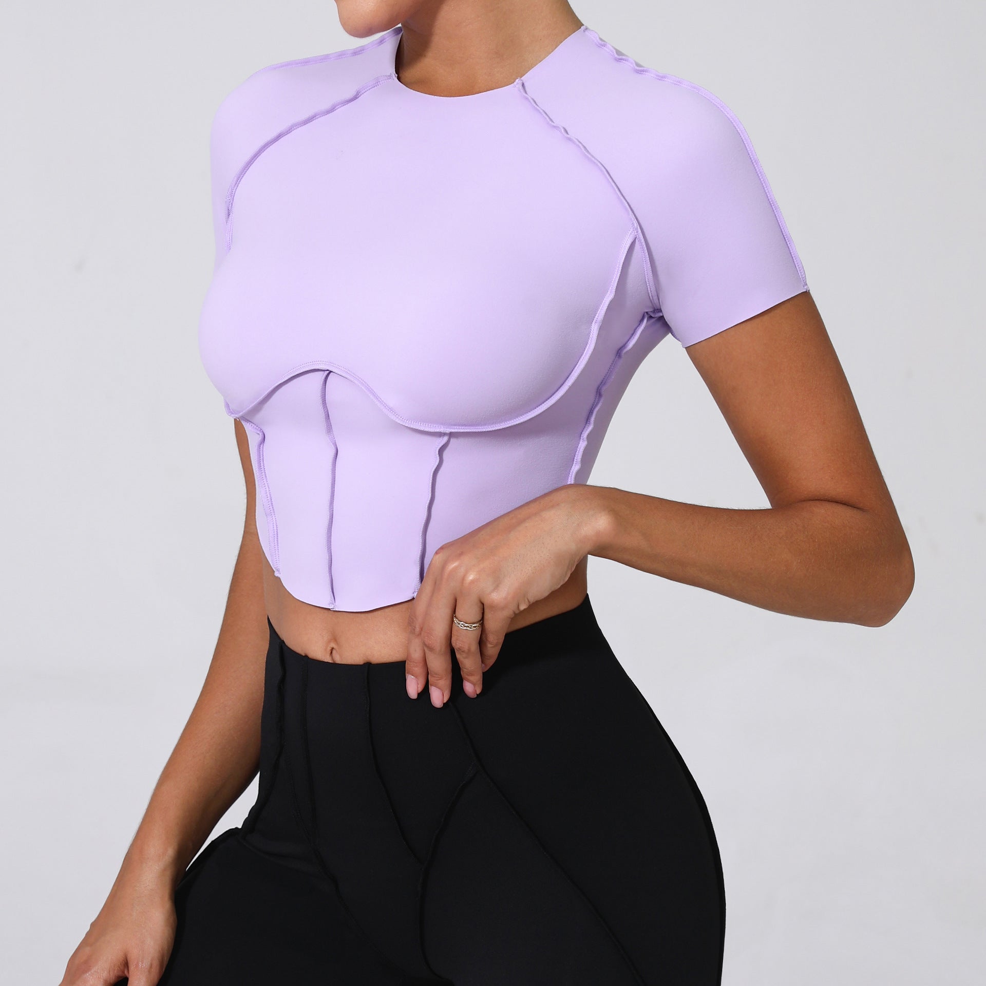 Autumn Sand Nude Feel Yoga Short Sleeve No Chest Pad Quick-drying Tight Three-dimensional