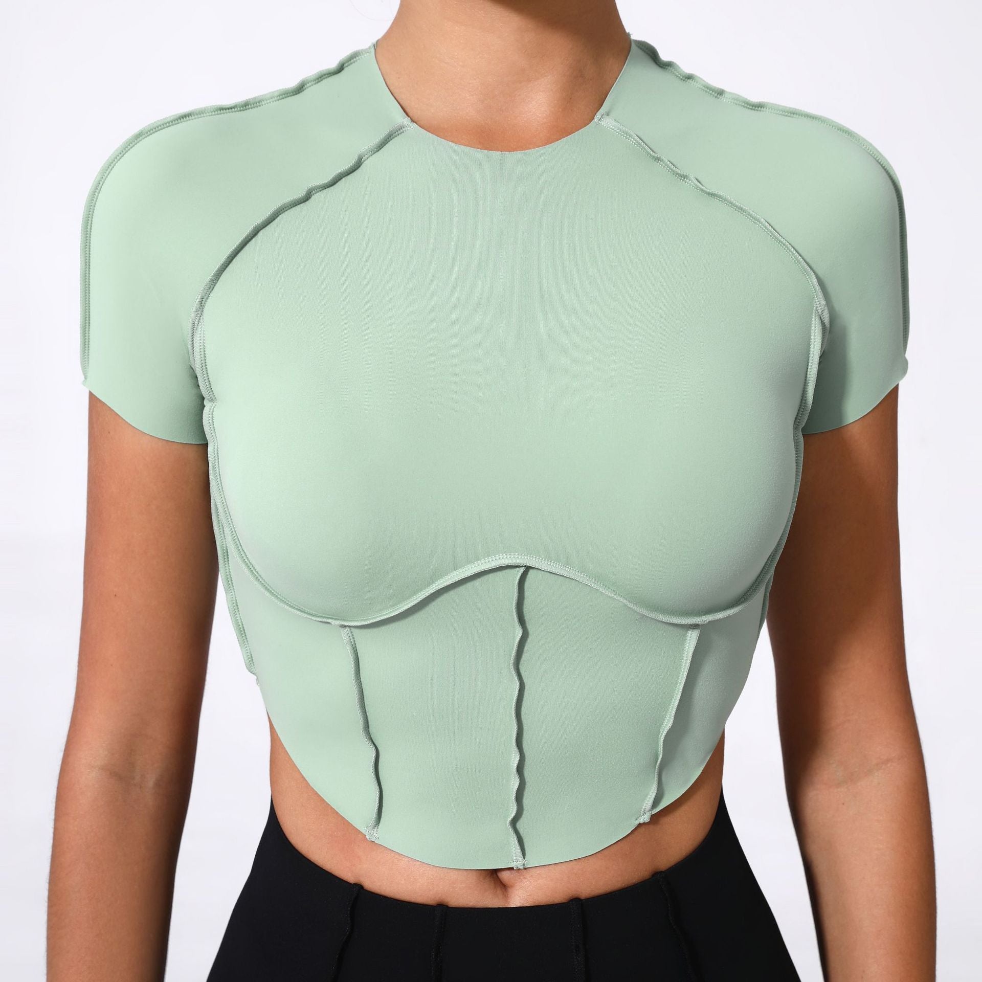 Autumn Sand Nude Feel Yoga Short Sleeve No Chest Pad Quick-drying Tight Three-dimensional
