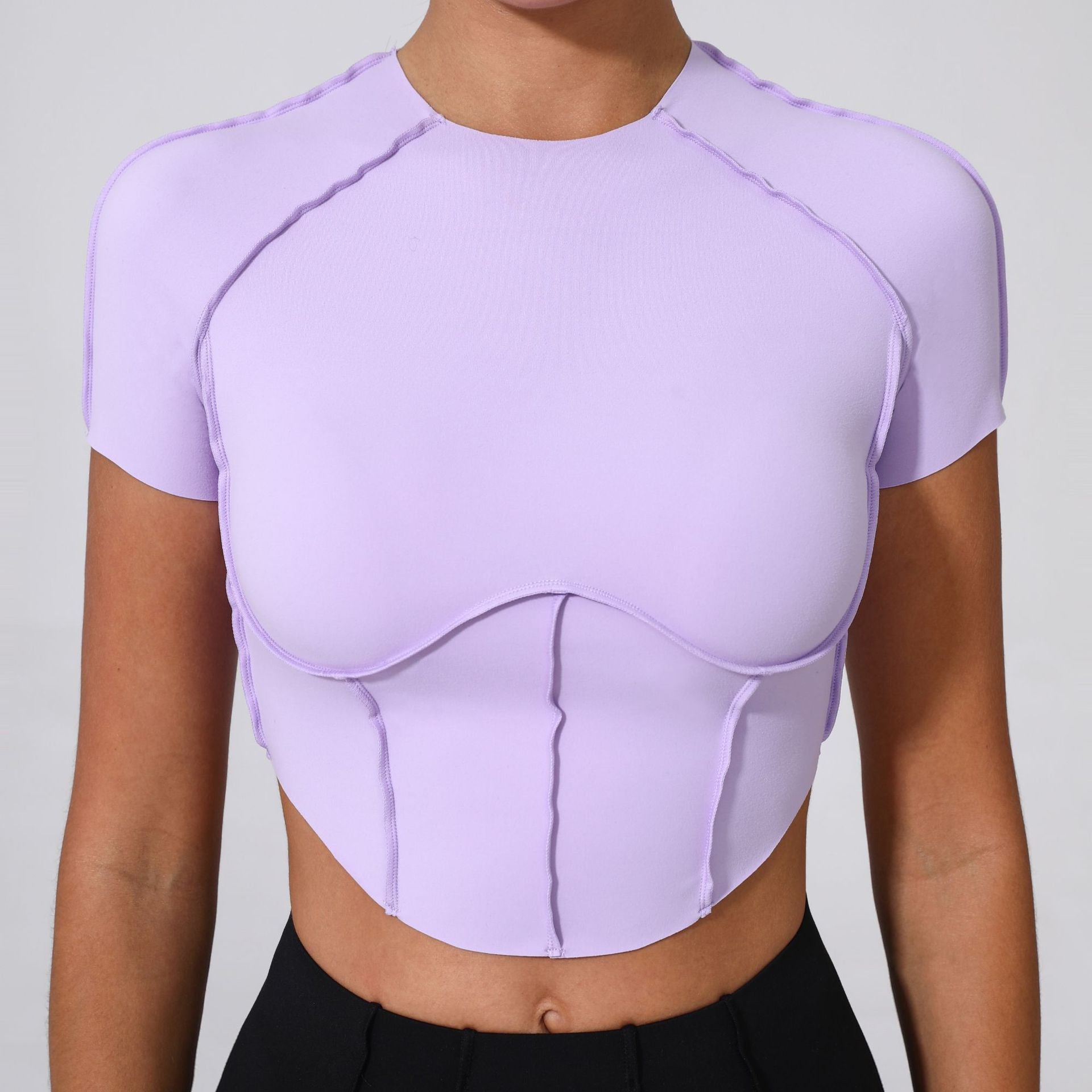 Autumn Sand Nude Feel Yoga Short Sleeve No Chest Pad Quick-drying Tight Three-dimensional