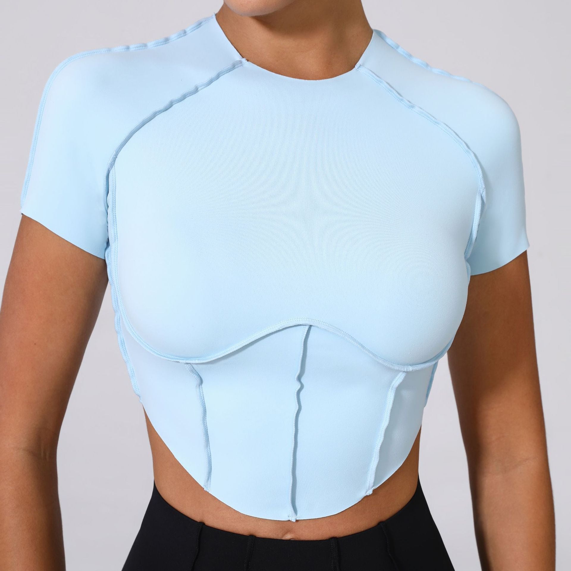 Autumn Sand Nude Feel Yoga Short Sleeve No Chest Pad Quick-drying Tight Three-dimensional