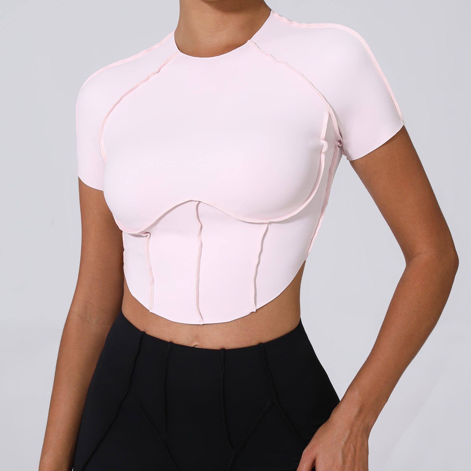 Autumn Sand Nude Feel Yoga Short Sleeve No Chest Pad Quick-drying Tight Three-dimensional