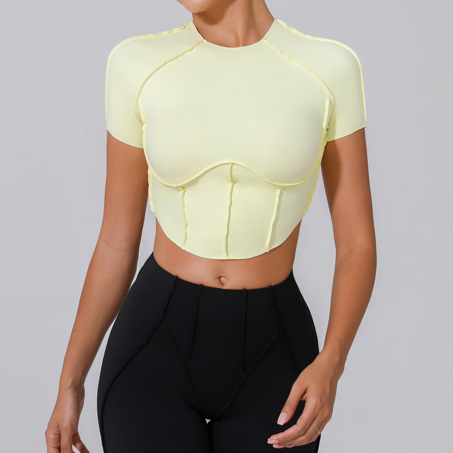 Autumn Sand Nude Feel Yoga Short Sleeve No Chest Pad Quick-drying Tight Three-dimensional