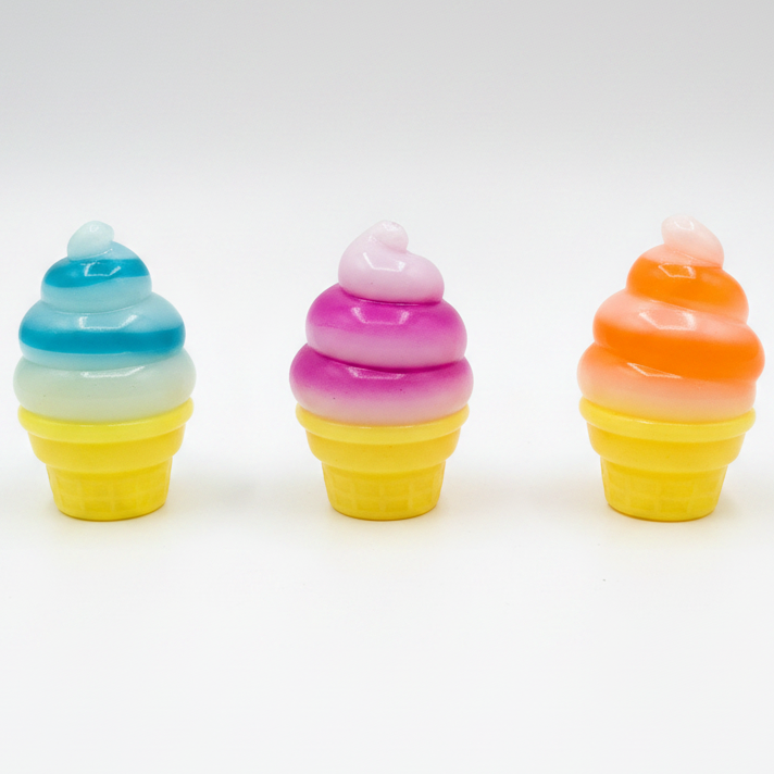 Set of Three Swirl Ice Cream Cone Squishies (Gelatin Squish)