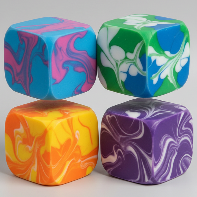 Set of Four Versus Swirl Squeeze Cubes (Super Slow-Rising Squish)