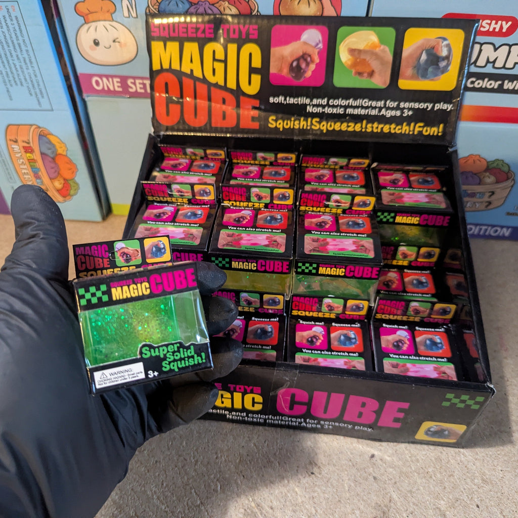 Green Translucent Glitter Mini Magic Cube by Squeeze Toys (Slow-Rising Squish)