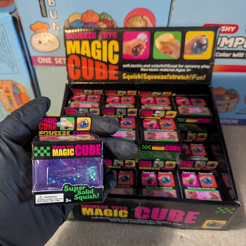 Purple Translucent Glitter Mini Magic Cube by Squeeze Toys (Slow-Rising Squish)