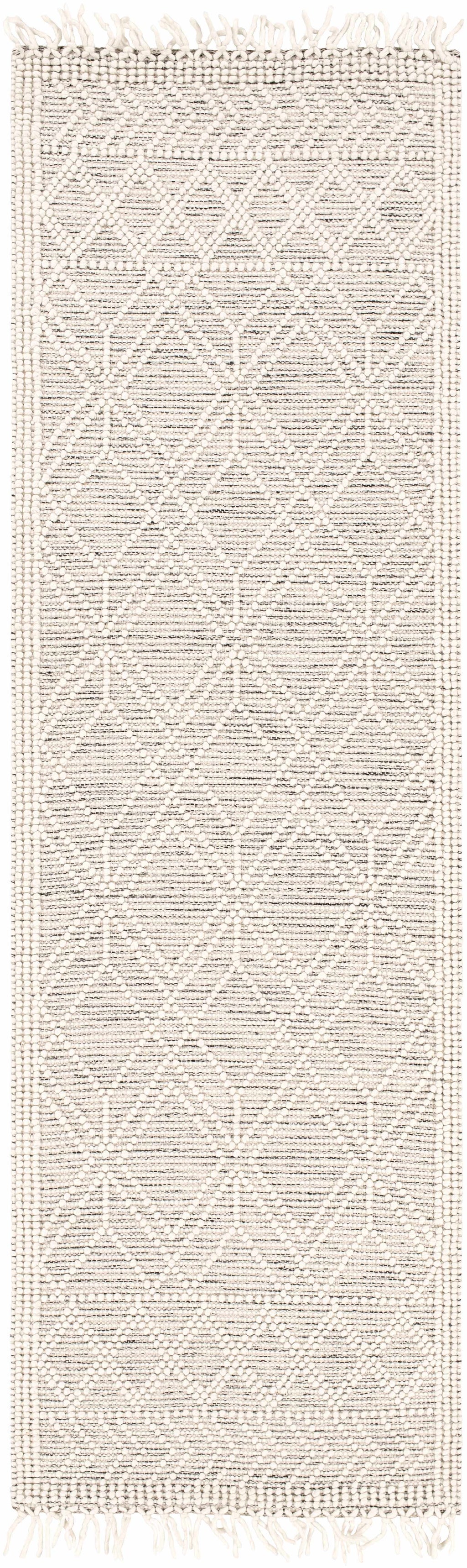 Ramsbury Hand Woven Cotton & NZ Wool Area Rug – Gray & White with Fringe