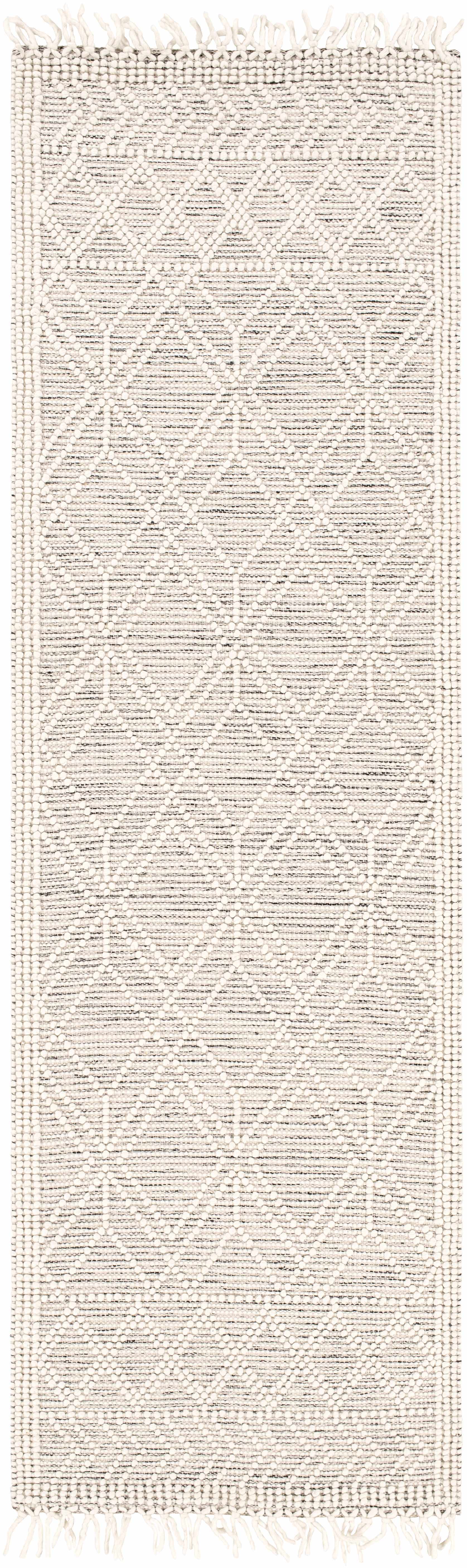 Ramsbury Hand Woven Cotton & NZ Wool Area Rug – Gray & White with Fringe