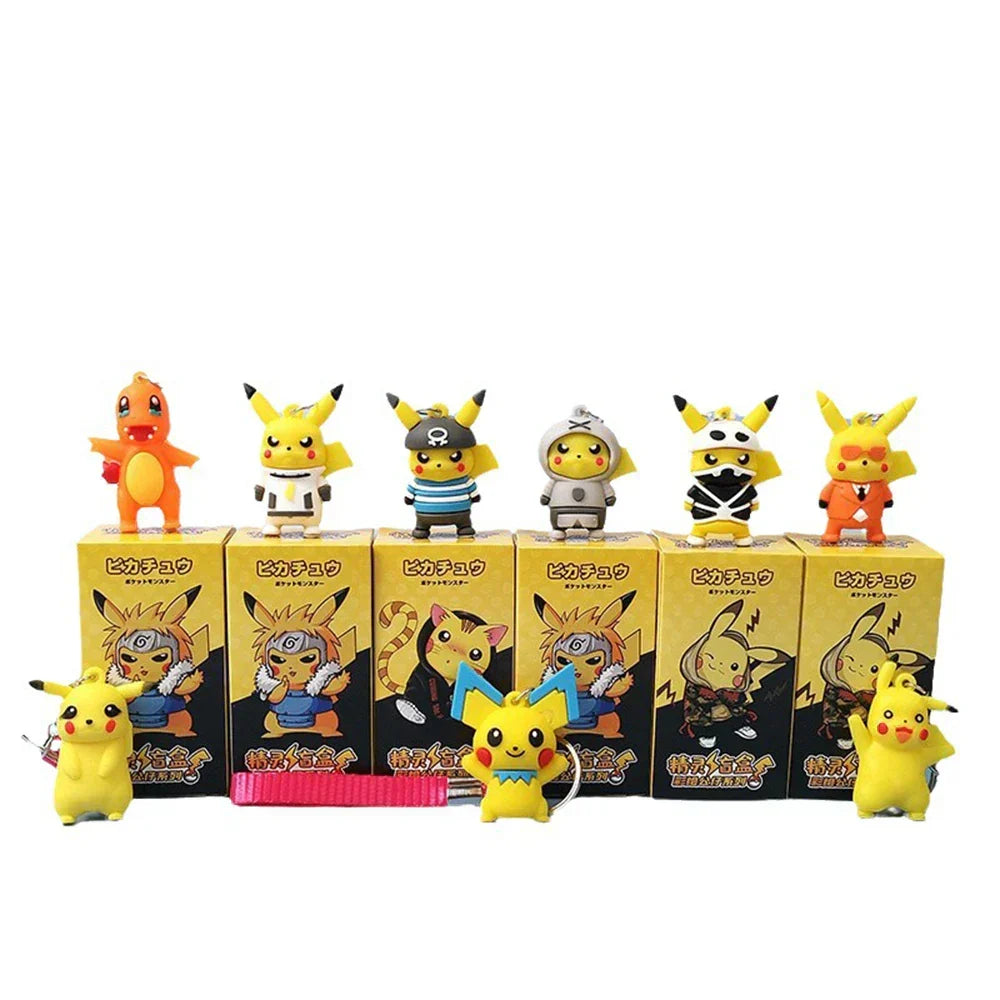Pokemon keychain set: assorted character keychains standing on boxes