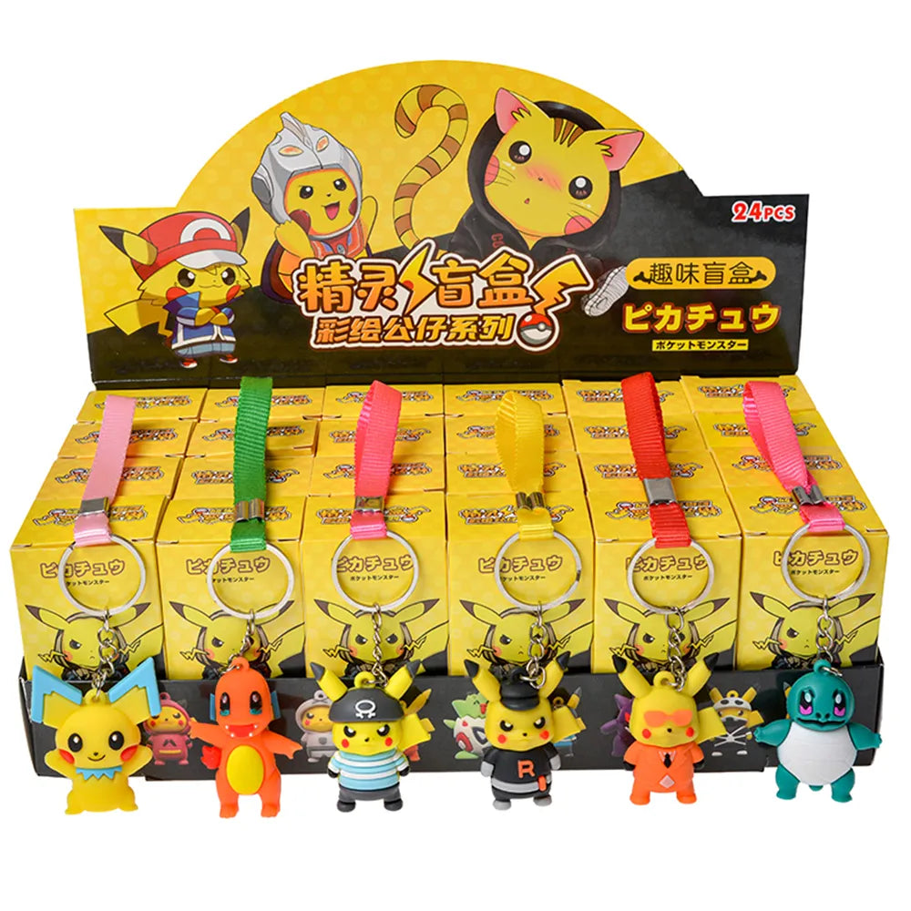 Pokemon keychain set display box with 24pcs and multiple character keychains