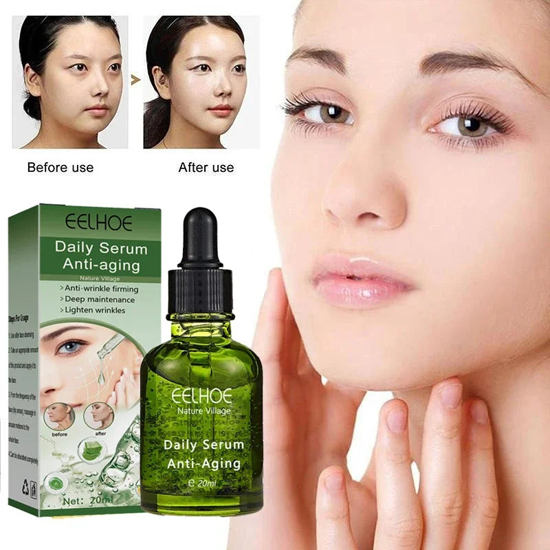 EELHOE anti-aging face serum bottle with dropper beside product box