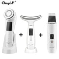 Three-piece ultrasonic skin scrubber kit with EMS massager and LED therapy unit