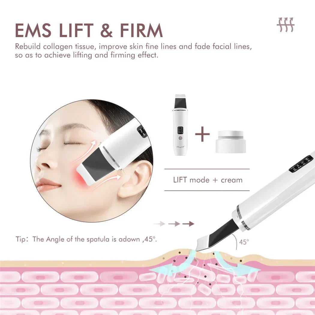 Ultrasonic EMS lift massager handle with spatula attachment and cream jar