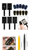 Cat eye nail art magnet set with black magnet plates and matching nail swatch tips