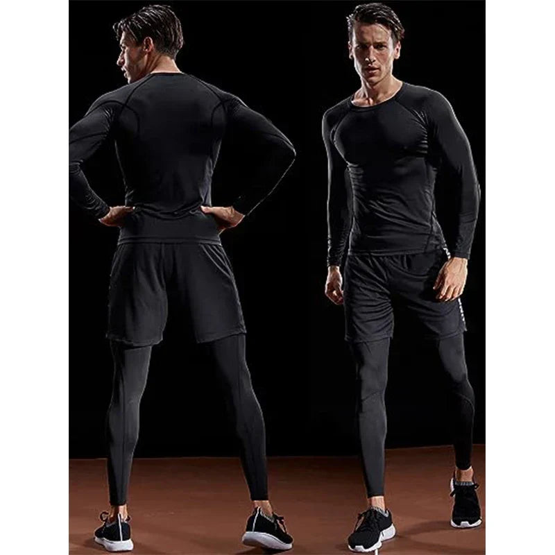 Men's long-sleeve training T-shirt, dark charcoal, front view with crew neck.