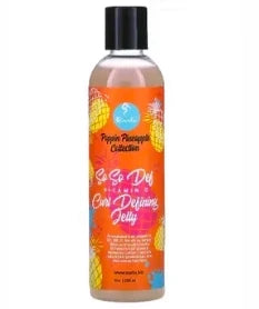 Amber Vitamin C curl defining jelly in dark pump bottle, pineapple fragrance