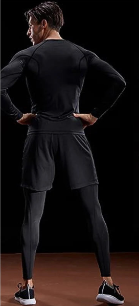 Men's long-sleeve training T-shirt, dark charcoal, back view, crew neck.