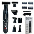Black 7-in-1 electric epilator and precision shaver with multiple trimming heads