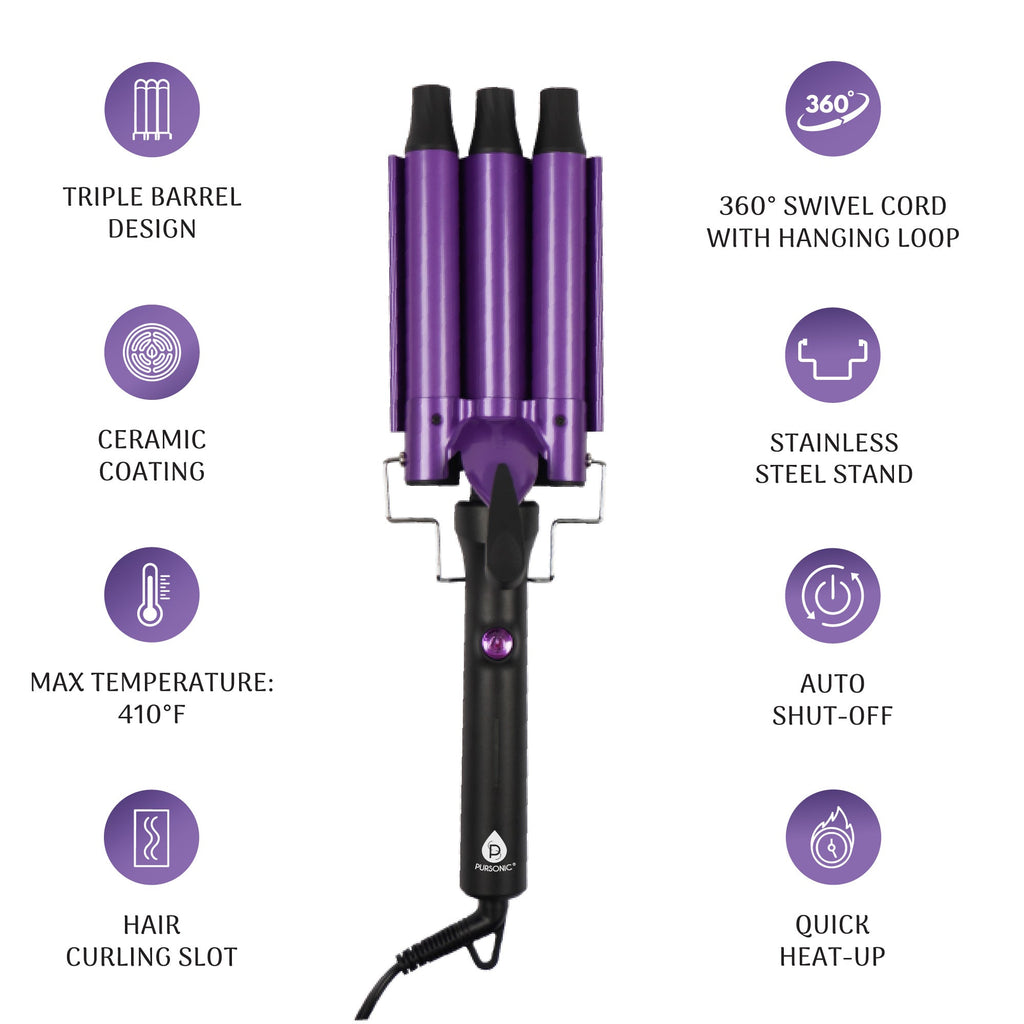 Dimmable LED Vanity Mirror & Pursonic Triple Barrel Hair Curler: The Ultimate Glow-Up Bundle-2