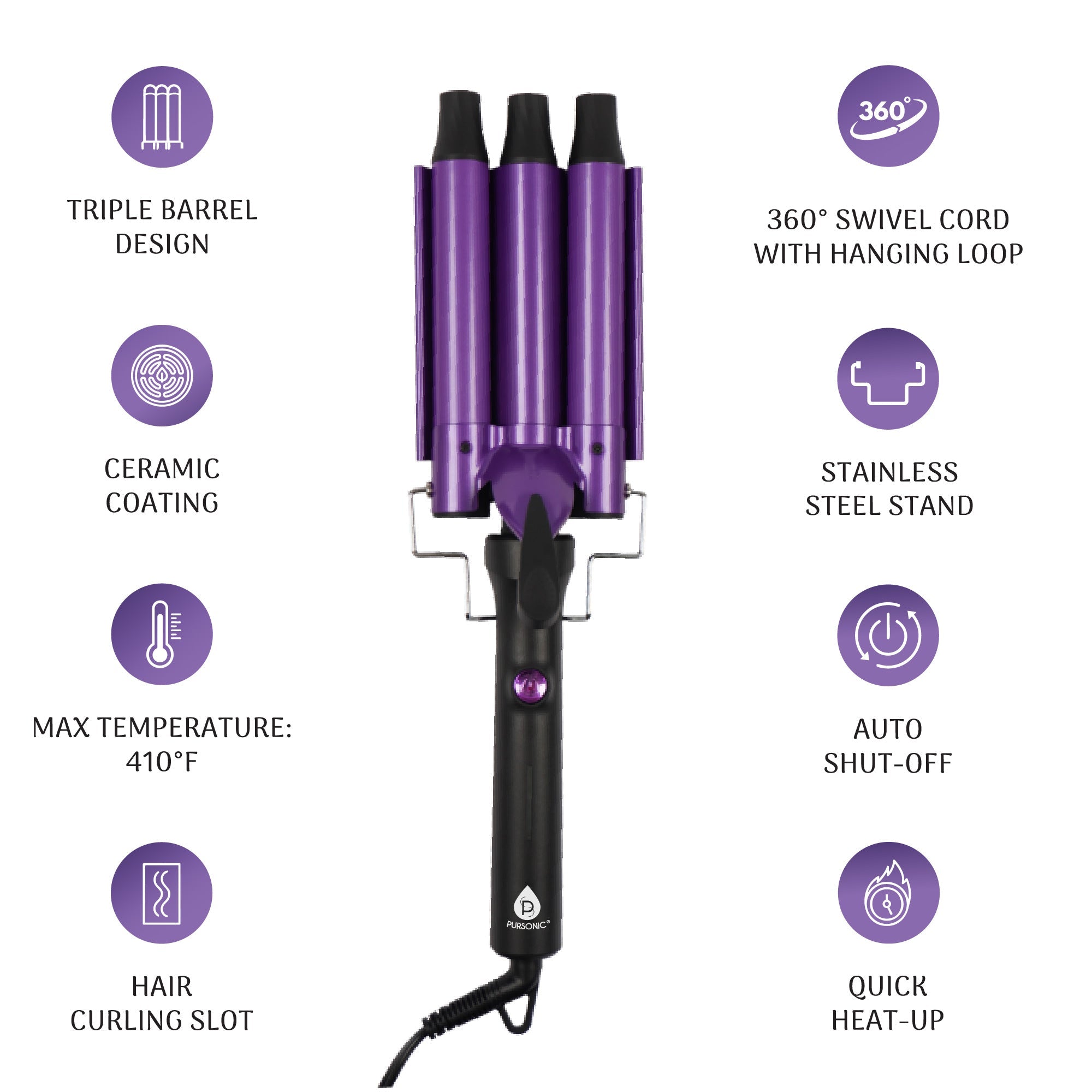Dimmable LED Vanity Mirror & Pursonic Triple Barrel Hair Curler: The Ultimate Glow-Up Bundle-2